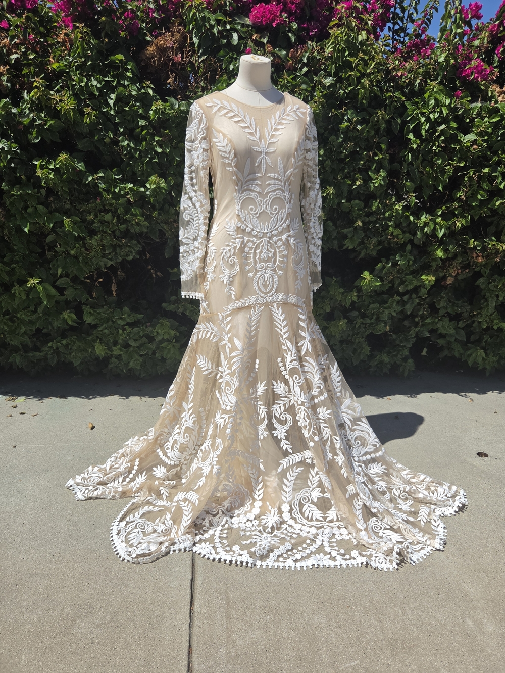 Boho Lace Wedding Dress Two Piece Long Sleeve Size L Beach Bridal Gown NWT